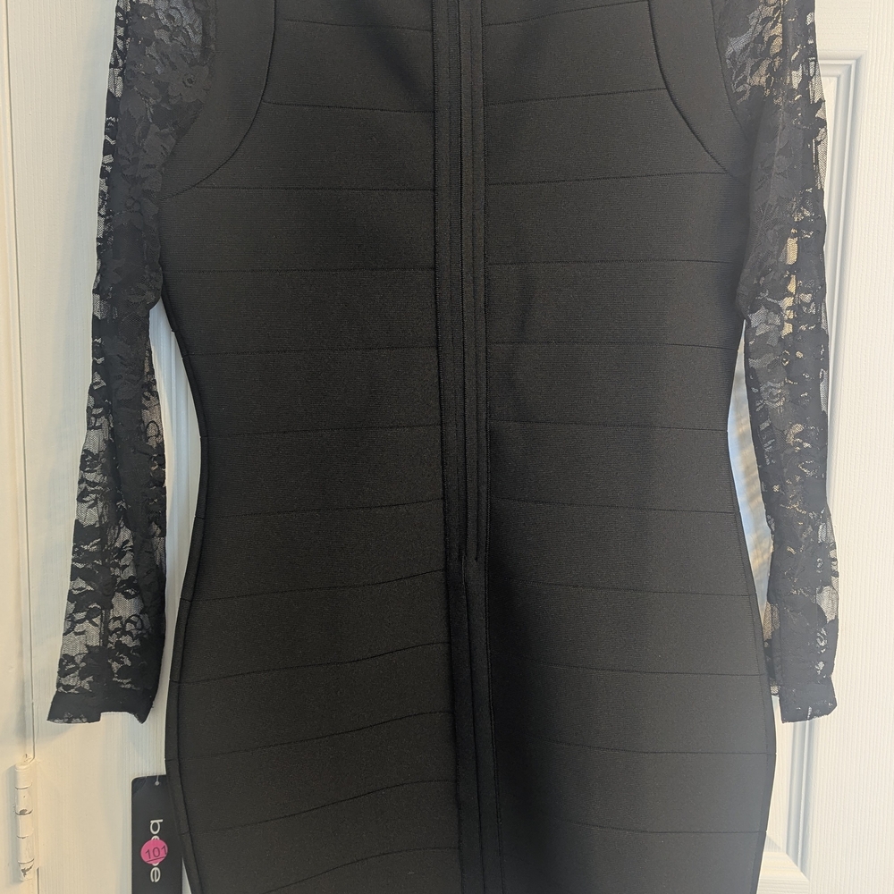 bebe Black Long Sleeve Lace Bandage Dress Size Medium - Picture 6 of 7